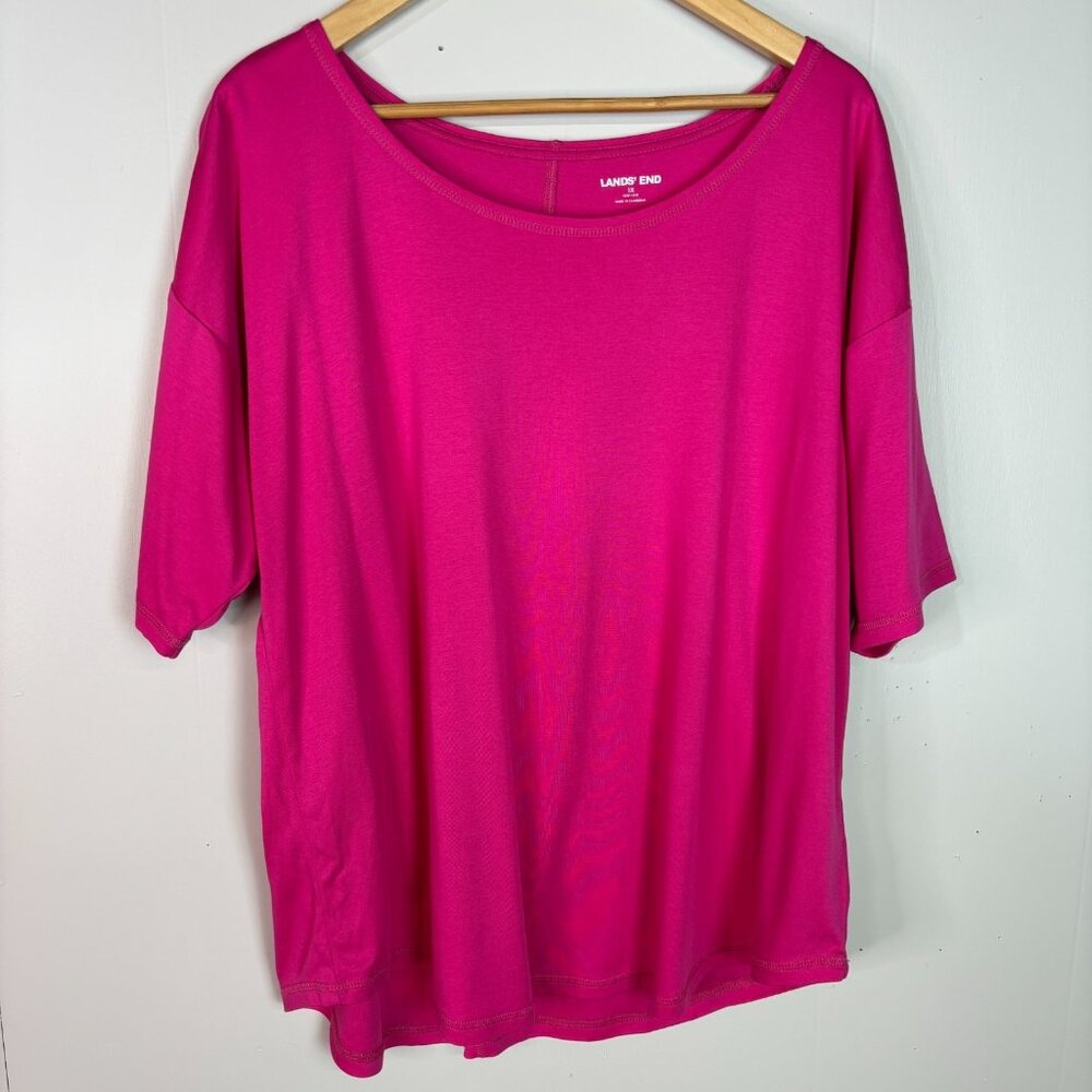 Lands End Top 1X Pink Short Sleeve Shirt Casual Cotton Blend Women's